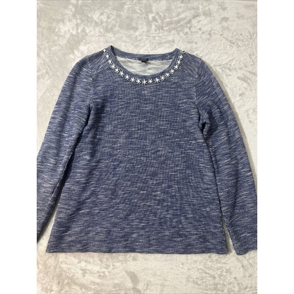 Women’s J.crew Sweater Blue Rhinestone Neckline Size Small - Picture 7 of 16